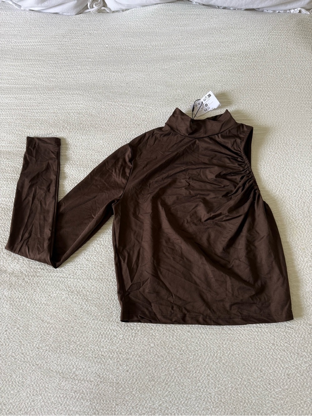 Bershka Brown One-Shoulder Long Sleeve Top